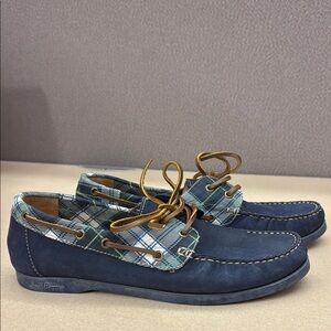 Jack Rogers Easton Blue Boat Shoes with Plaid Accents